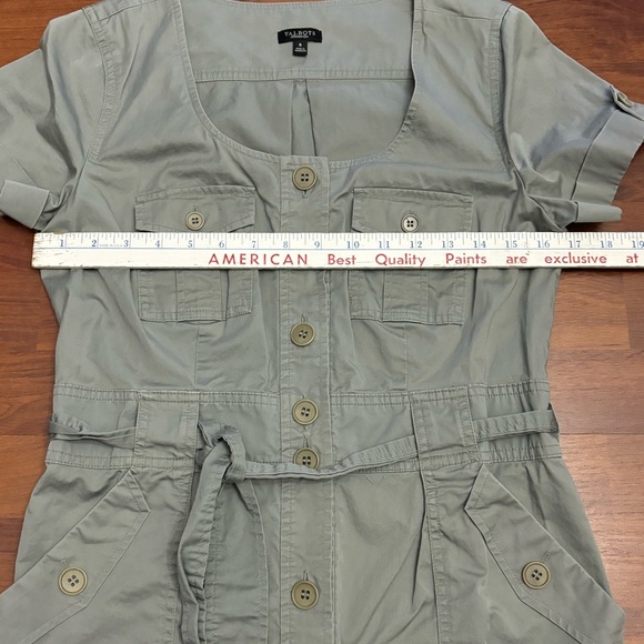 Talbots Safari Button Up Utility Shirt Dress Army Green Belted Stretch Size 6 - Picture 8 of 15
